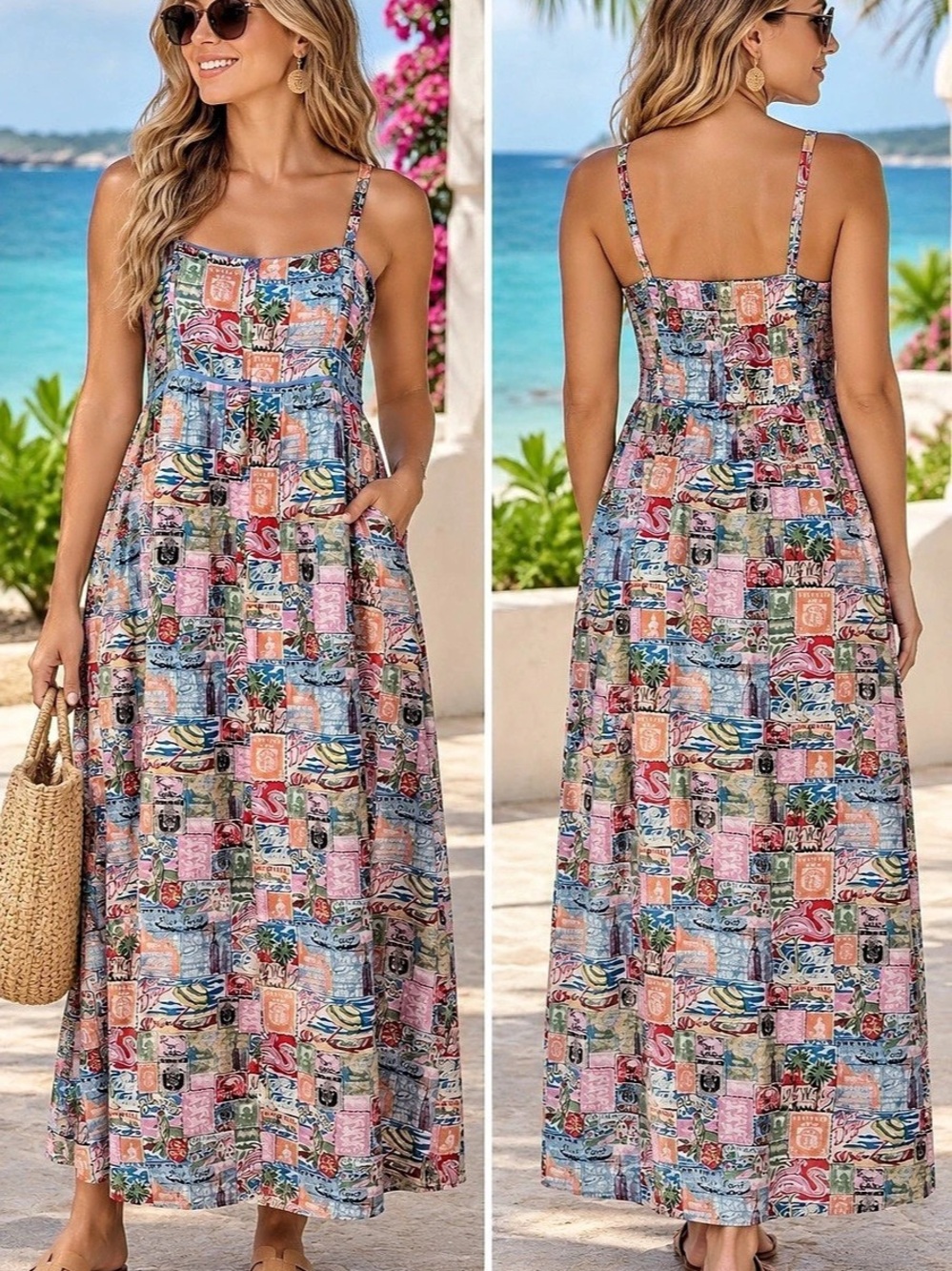 The Good Pourney Printed Maxi Dress in Blue Size 12 NWT